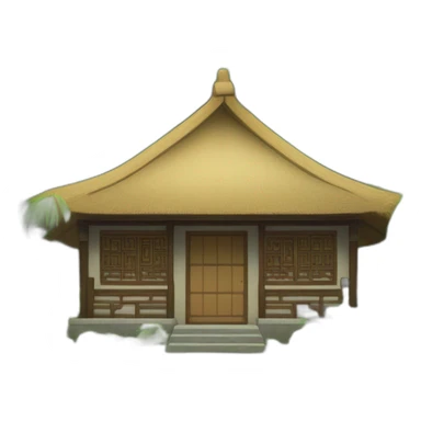 the front facade of a Chinese-style hut with a thatched roof sticker