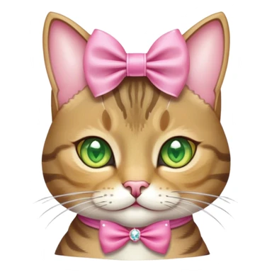 A cute Tabby cat with yellow/Green eyes with a crystal pink bow on her head sticker