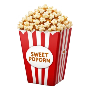 minimalist sweet popcorn emoji style, red and white popcorn box, caramel popcorn sticker