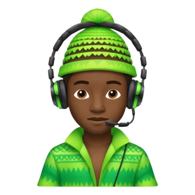 Create me an emoji of a cool Young Nigerian prince wearing a neon green gradient African patterns with  a hula hat (a Nigerian-inspired hat) and wearing cool headphones. sticker