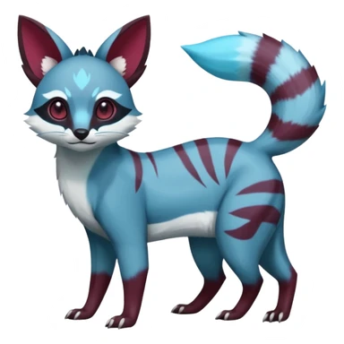 Rare realistic cool burgundy cute epic aesthetic colorful Amaura-Glaceon-Civet-Genet-species-Fakemon-hybrid-creature, with markings, full body sticker