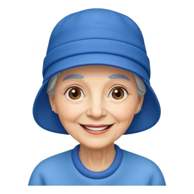 elderly woman with blue hat sticker