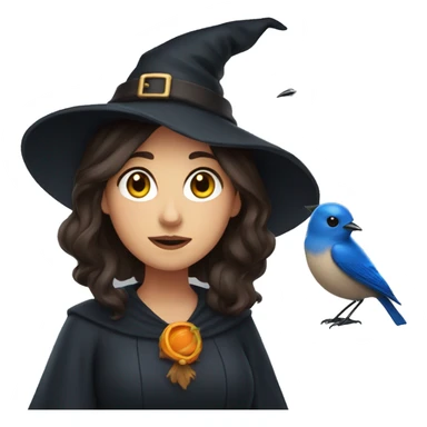 Brunette Witch and a bluebird  sticker