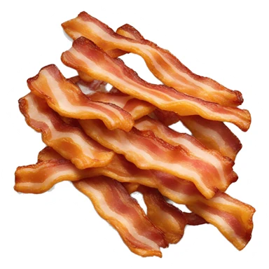 “Realistic image of crispy bacon strips, golden brown with a slight curl, served on a plate with visible texture and a shiny, cooked surface.” sticker