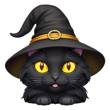 Black cat with yellow eyes and witchy hat sticker