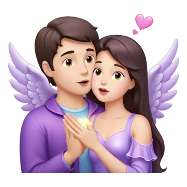 White brunette man human with rays of light Heart kisses a pastel purple angel woman sticker