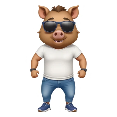 friendly anthropomorphised boar in jeans and a t-shirt, wearing dark sunglasses, jogging upright, relaxed pose sticker