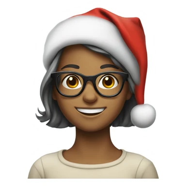 smiling girl with glasses in a Christmas hat sticker