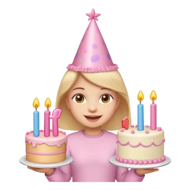birthday girl emoji with cute baby pink font and a cake sticker