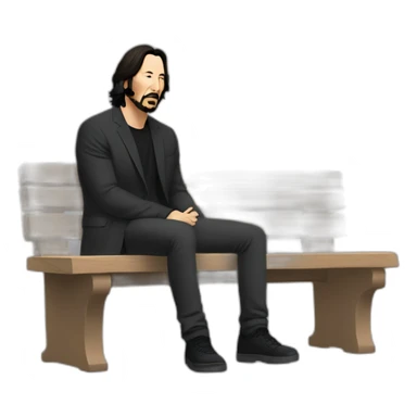 bench with keanu reeves sitting at left corner looking at the ground sadly sticker