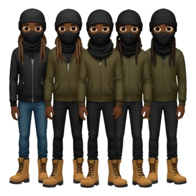 Group of African American men with dreadlocks wearing black ski masks covering their face wearing black skinny jeans and black timberland boots sticker