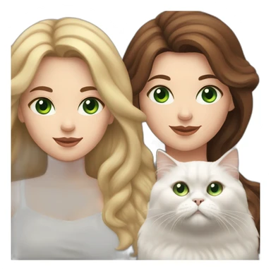 white fat girl with brown wawy hair and blue eyes, who hold a small white persian cat with green eyes sticker