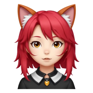 cute anime cat-girl with cat ears, red blowing hair sticker