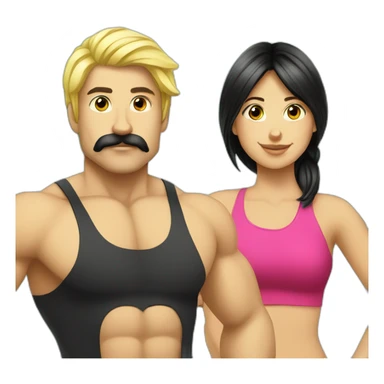 Blond girl going to the gym with a black haired guy with a moustache  sticker