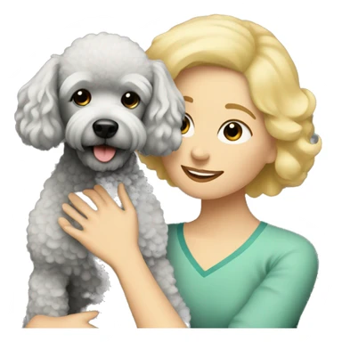  Short-Blonde-haired woman hugs her Poodle-Black-dog sticker