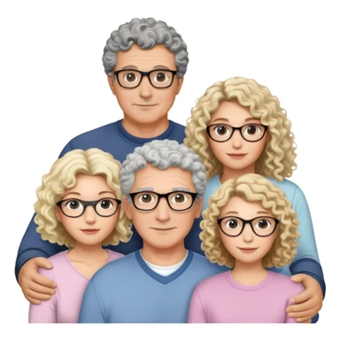 A white family that consists of a 55 years old dad with black and grey hair, a 53 years old mom with glasses that has blonde curly hair, a 26 years old daughter that has curly brown hair and a 20 years old daughter that has brown hair with blonde highlights sticker