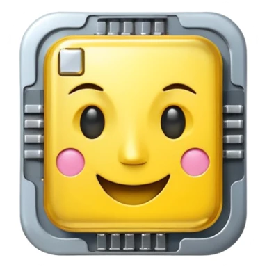 computer chip with happy face, modern playful AI emoji style sticker