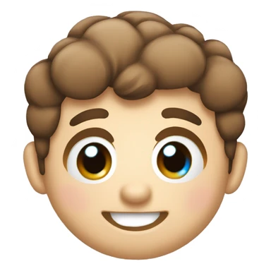 A kawaii emoji with a big smiling face, eyes sparkling with joy and cheeks puffed out. Suit and tie, brown hair, blue eyes sticker