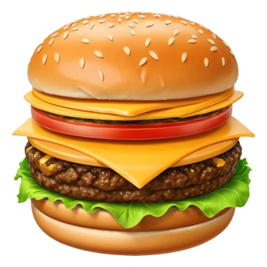 classic hamburger emoji with sesame seed bun, lettuce, tomato, cheese, beef patty sticker