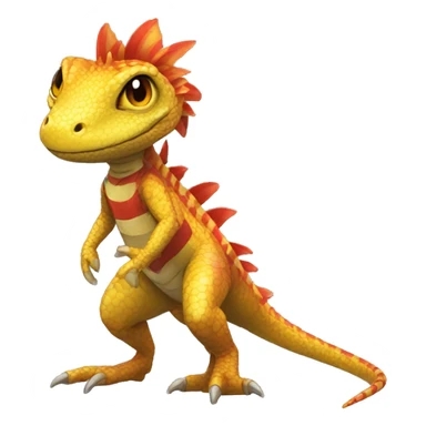 A Yellow Shiny Anthro-Scalie-Lizard-Reptile-Salamandrian-Fakémon with red stripes and orange frills Full Body sticker