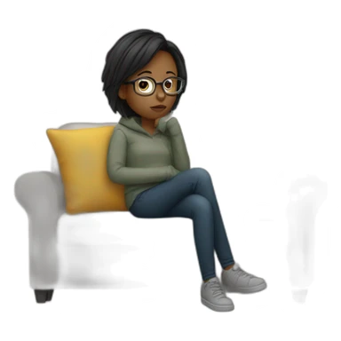 a girl with glasses sitting on a sofa having a bad cold sticker