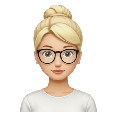 Blonde Women with Bun, Office Woman – tight blonde high bun, glasses, white blouse, confident look. sticker