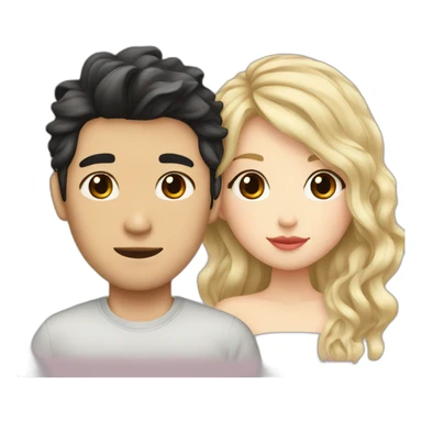 blonde wavy hair girl and japanese boyfriend with dark hair kissing sticker
