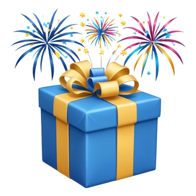blue white present with fireworks sticker