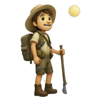 explorador caminando con una pala sticker