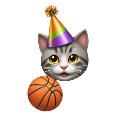 cat wearing a birthday hat dunking a basketball sticker