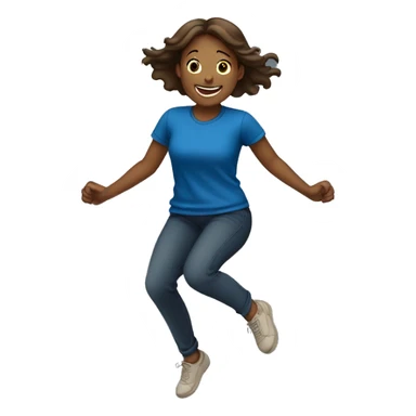 Girl jumping in celebration, showing her from behind, just from the hips to the head, light dark skin and brown hair and dark blue T-shirt sticker