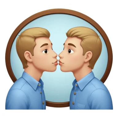 Narcissist fully dressed man looking in a mirror and kissing his reflection  sticker
