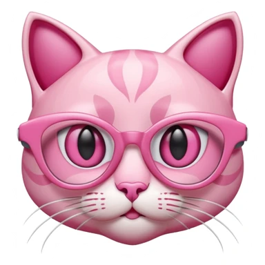 A 3D cartoon rose-pink cat-eye shaped spectacle, glossy curved frame, soft reflections, isolated on plain background. only glasses. sticker