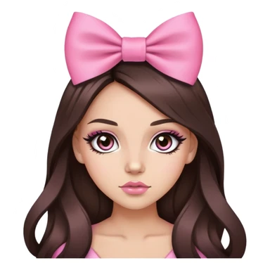 pretty pink bow long hair brunette baddie with eyeliner and brown eyes sticker
