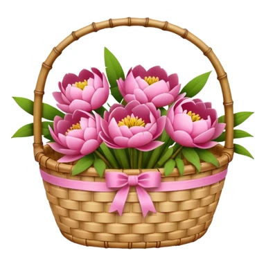 bamboo basket, peony flowers sticker