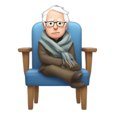 Bernie sanders freezing on chair wearing a scarf sticker