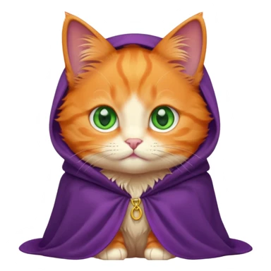 baby orange cat green eyes, in purple cloak sticker