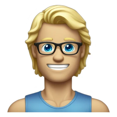 Blond man glasses muscle blue eyes eating big hazelnut sticker