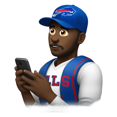 Black man with a buffalo bills hat on staring at his phone sticker