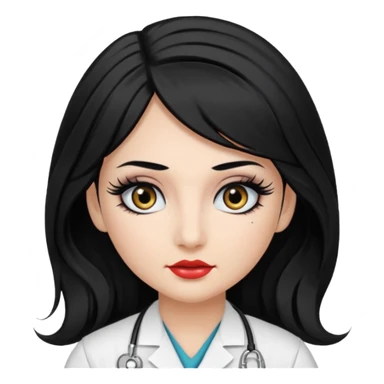 Nurse, long hair,black hair, black eyes, false eyelashes, makeup, eyeliner,  sticker