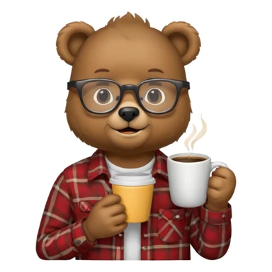 A bear with glasses dressed like a dad holding a coffee mug sticker