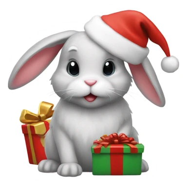 Bunny with Christmas hat and gift sticker