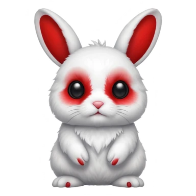 White Dwarf-Hotot-Bunny, full body, with big black eyes and crimson-red splotch markings, red marking around 1 eye  sticker