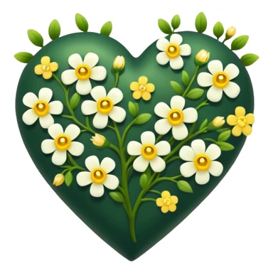 A dark green heart with small yellow and white flowers growing off it sticker