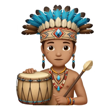 A young chief apprentice wearing a small headdress, gripping a ceremonial drum.
 sticker