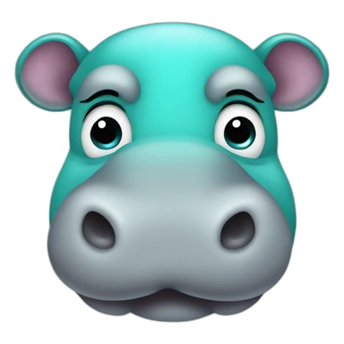 hippo with cute eyes color turquoise sticker