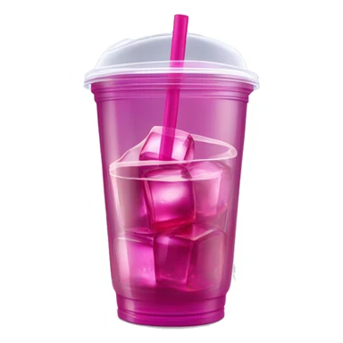 Realistic plastic cup and lid with Transluscent magenta soda and large ice cubes inside and one straw through the top of the lid. sticker