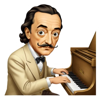 Salvador Dali with his iconic mustache playing a piano sticker