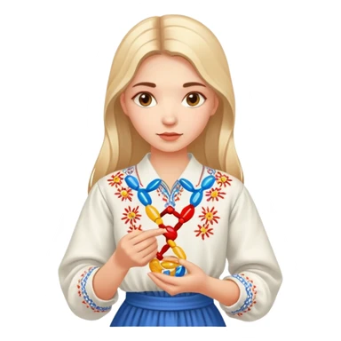 Ukrainian girl in traditional embroidered vyshyvanka shirt holding a DNA molecule in her hand sticker