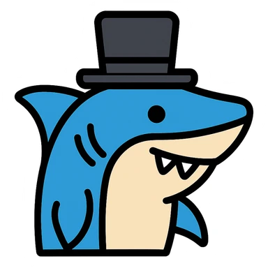 color outline icon of a shark wearing a top hat sticker